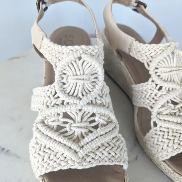 Soul Naturalizer Oasis Espadrille Wedge Macrame Sandals Cream Crochet Womens 8.5 - Picture 7 of 12